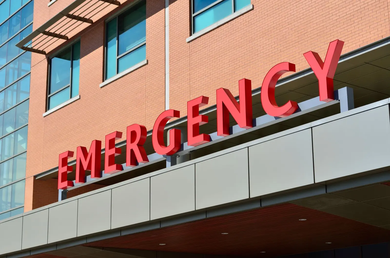 Representative hospital emergency entrance sign